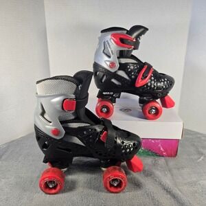 Pacer XT-70 Kids Adjustable Roller Skates Black Silver Red Size 3-6 Quad Skates